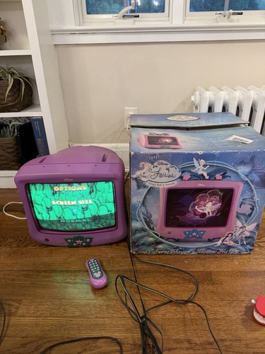 Disney 13" CRT TV Purple Tinkerbell Fairies Retro Working w/ Box & Remote RARE