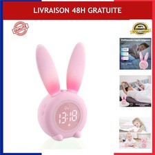 Réveil Enfant Lapin Lumineux Aoreun Veilleuse Snooze Date Température Rose