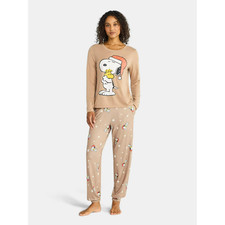 Peanuts Snoopy  Woodstock Women's XL Christmas Sleep Tee And Joggers Pajama Set