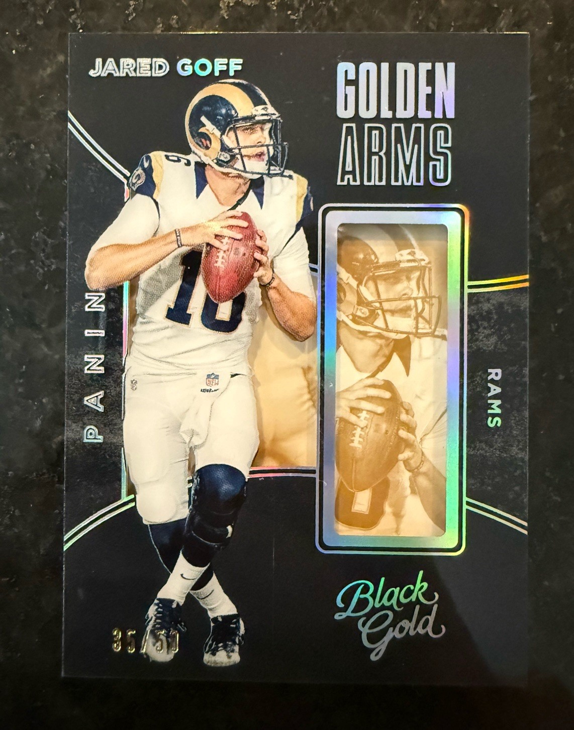 Jared Goff Panini Black Gold Golden Arms #GA13 White Gold