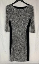 Lauren Ralph Lauren Dress Womens 10 Black White Stretch Ruched Side Geometric