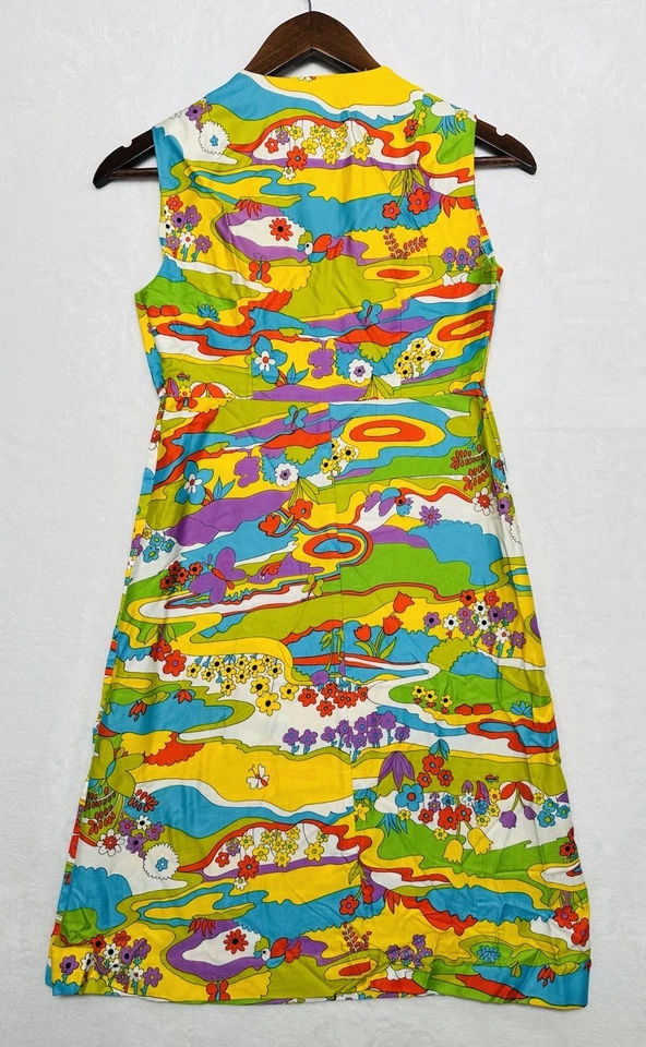 Винтажный 60-х 70-х Lanz оригинальный психоделический цветочный платье размер XS Trippy хиппи - Изображение 3 из 4