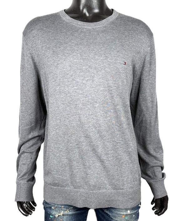 Tommy Hilfiger Maglione Uomo Taglia XL Grigio Misto Cotone Seta Girocollo