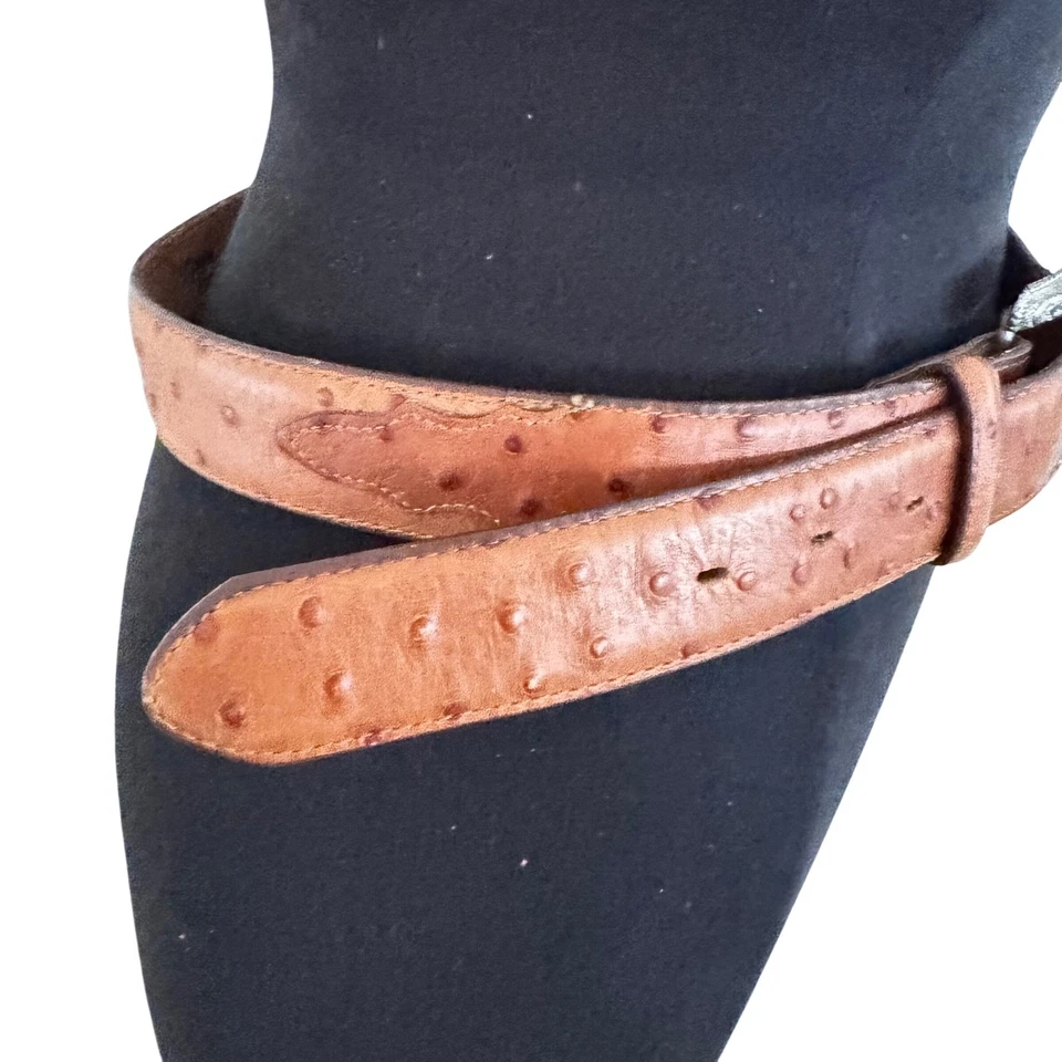 Hebilla de pátina de cinturón occidental de cuero de avestruz Tony Lama vintage hecha en EE. UU. talla 36 Foto 2 de 4