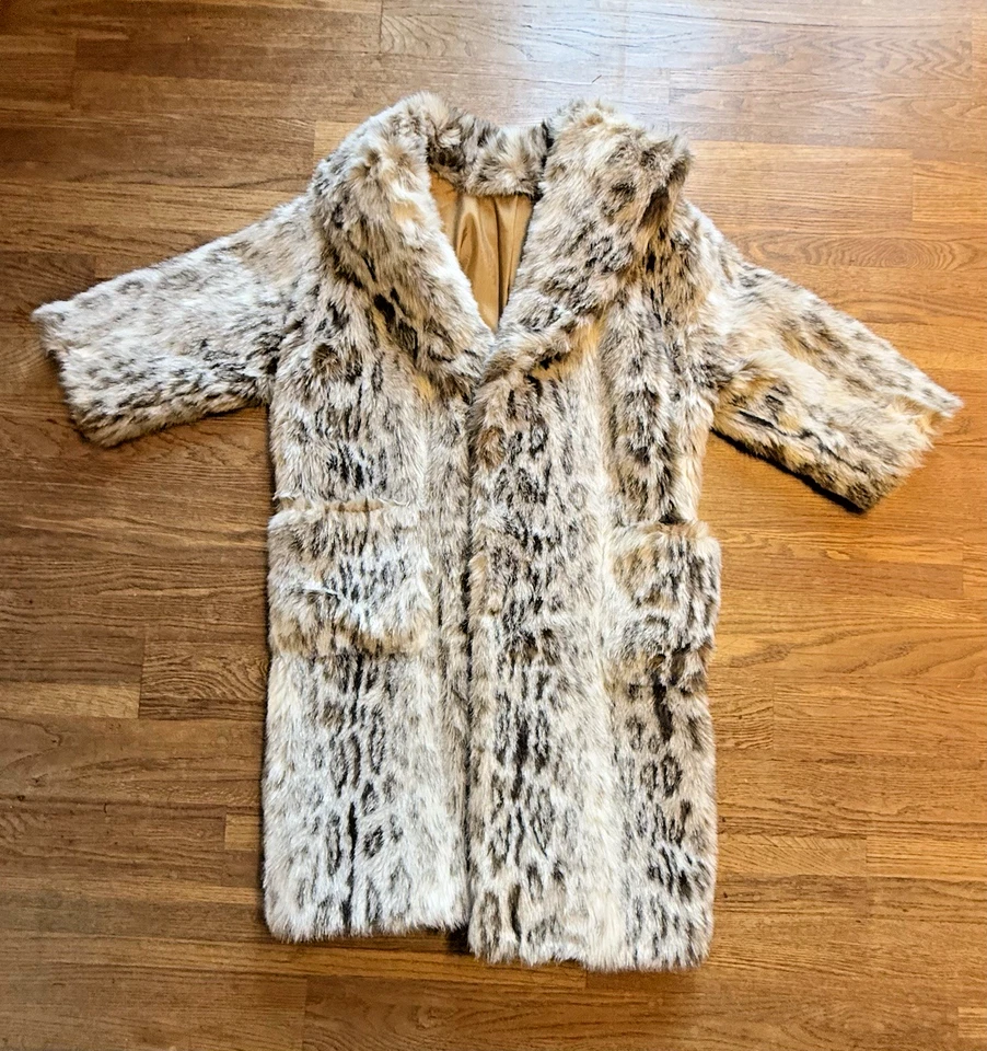 Vintage Faux Lynx Fur Coat Long Luxury No Label / Size Fits like Medium 10? - Image 2 of 4