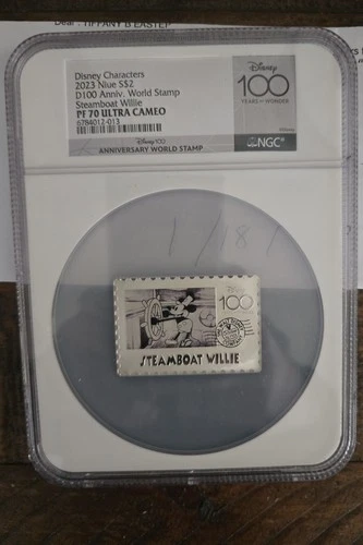 100 yr Disney Mickey Mouse Steamboat Willie NGC PF 70 Stamp 1 oz 999 Silver Coin
