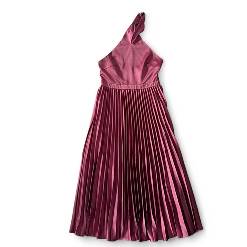 Elle Zeitoune Jayee Halter Gown Dress Burgundy Pleated Satin - Picture 3 of 12