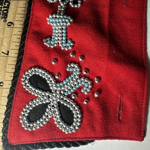 Vintage Beaded Collar & Cuffs By Regalia Red Felt Black Silk Silver Blue Size S - Picture 8 of 18