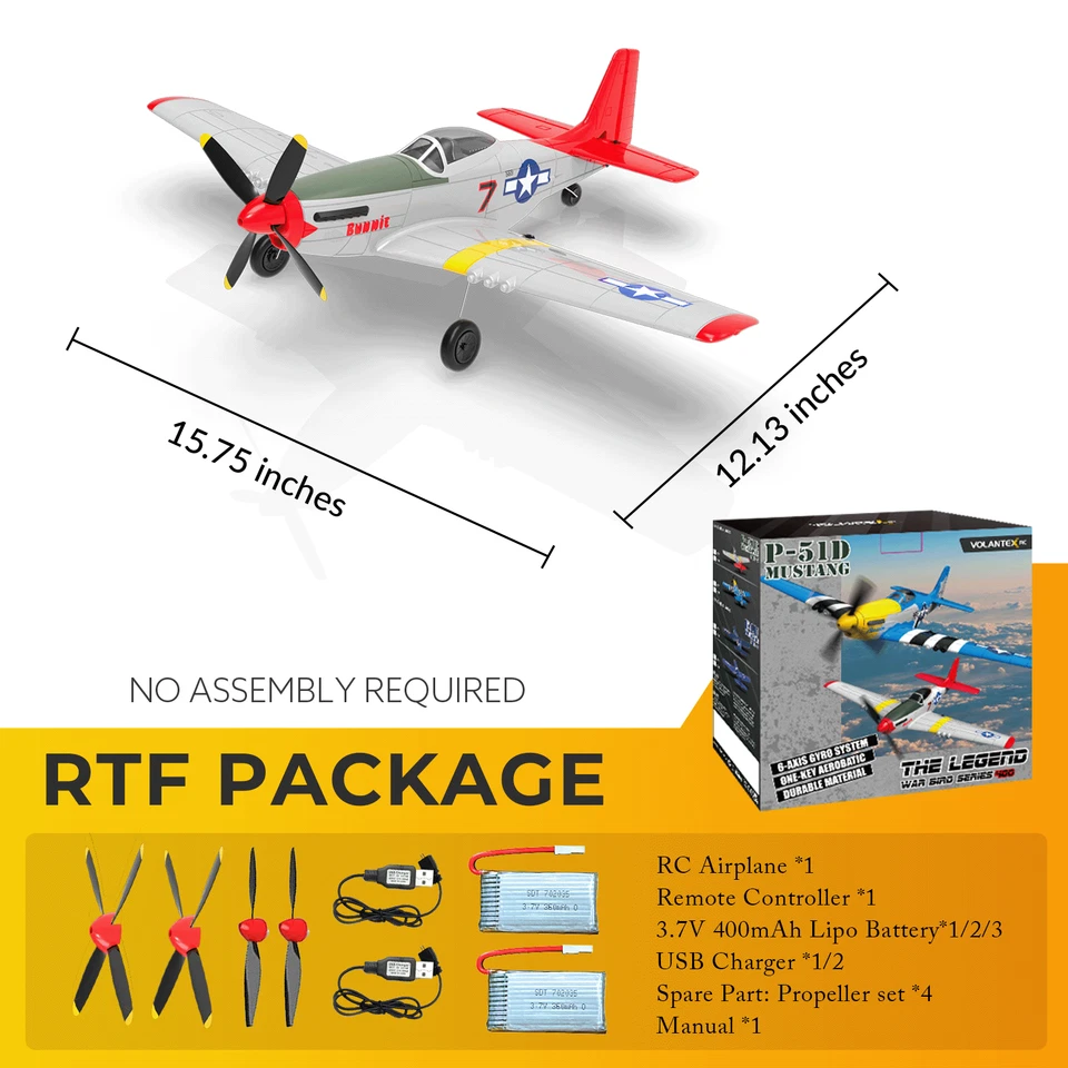 VOLANTEXRC 4 Channel P51D Mustang RC Plane Fighter for Adults and Beginners, RTF - Image 2 of 4
