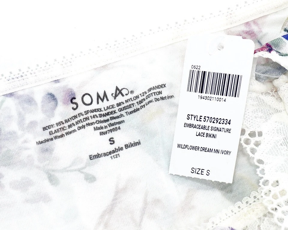 Soma Intimates Обнимаемое Кружевное Бикини ~ Wildflower Dream Mn Цвет слоновой кости ~ Размер: S [новый с ценниками] - Изображение 3 из 3
