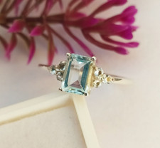 Aquamarine Emerald Cut Solitaire Engagement Ring 925 Solid Sterling Silver Ring
