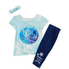 New Disney Girl's 3-Pc Frozen Tie Dye Print Headband ,Top, Leggings Set Size:4
