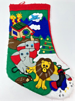 Christmas Stocking Noah s Ark Felt Elephant Lion Giraffe Buttons Appliqué 18 