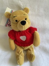Disney Winnie The Pooh Love/Heart Red Sweater 8'' Bean Bag Plush Rare  RETIRED