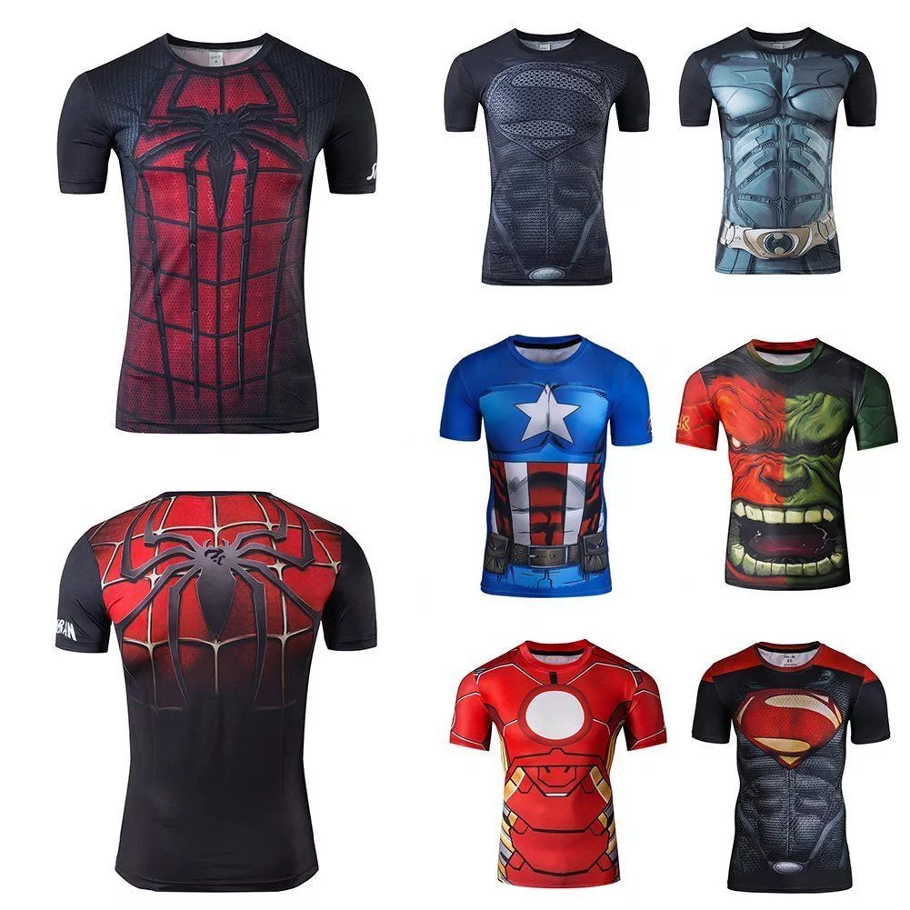 Mens t shirt compression top gym superhero avengers movie theme muscle  superman