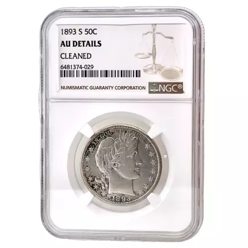 1893 S Barber Half Dollar NGC AU Details  Cleaned 90% Silver 50c US Type Coin