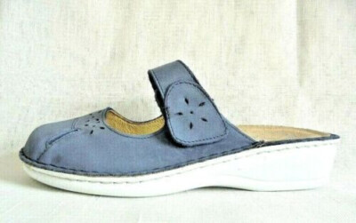 Hans Herrmann Pantolette Schlappen Clog Damen Schuhe Leder blau 38 5