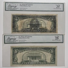 LEGACY25 PAIR 1977 5$ FULL/PARTIAL FACE TO BACK OFFSET STAIN 6399A/9684A