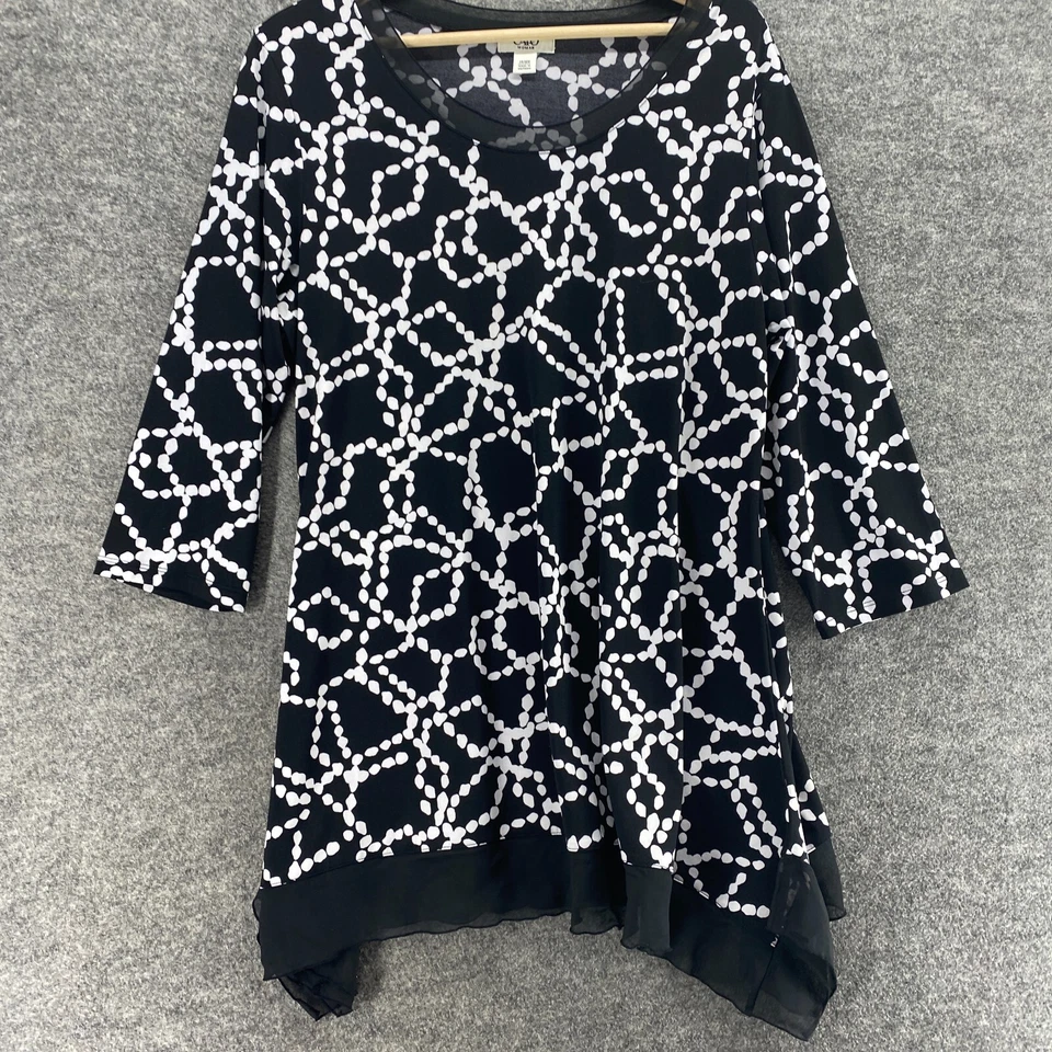 Блузка женская Cato 14/16 Вт плюс черный геометрический рукав 3/4 круглый вырез пуловер - Изображение 4 из 4