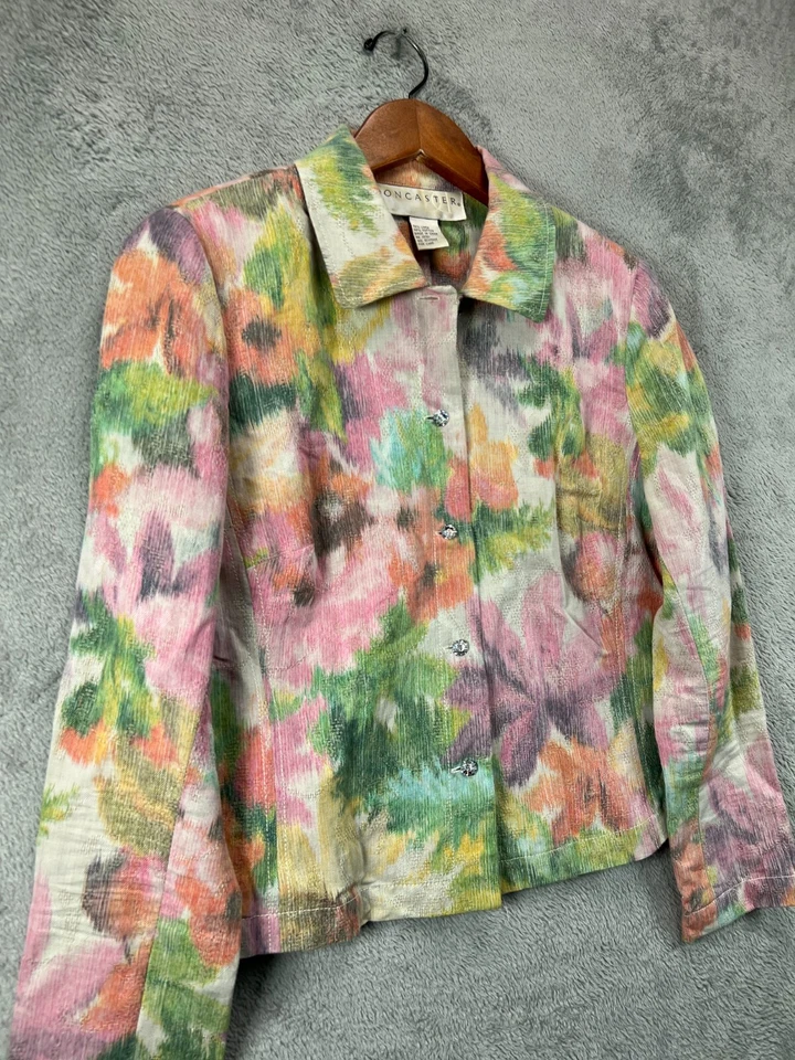 Chaqueta DD by Doncaster para mujer 10 tapiz floral rosa mezcla de lino abotonada años 90 Foto 2 de 4
