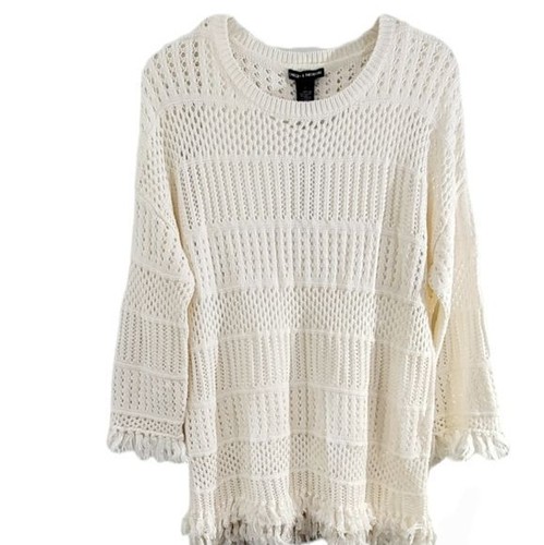 Chelsea & Theodore Fringe Hem Crochet Knitted White Sweater Size L - Picture 3 of 9