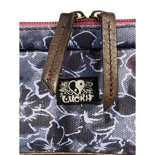 Lucky Brand Denim blau Blumendruck & Leder Crossbody Laptop Reise Arbeit Tasche - Bild 3 von 14