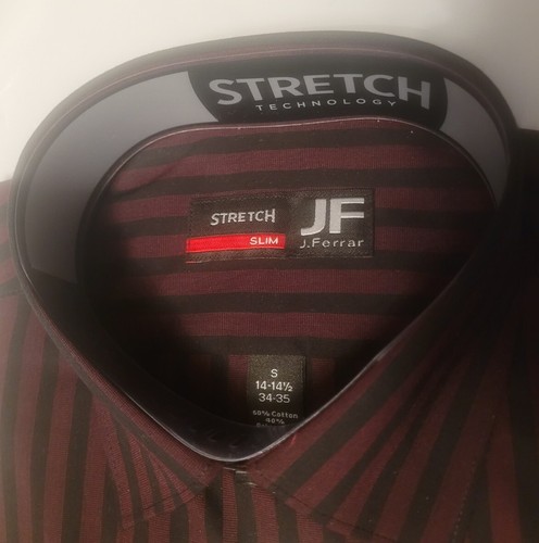 J. Ferrar Burgundy & Black Stripe Slim Stretch Dress Shirt S, 14-14-1/2, 34-35 - Picture 2 of 4