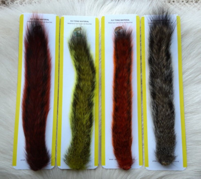 Fly Tying  Squirrel Tail  Combo.  (4)  Red, Grey, Orange, Yellow. Free Shipping.