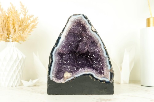 Geoda de ágata de encaje de 20 lb con amatista lavanda con rosetas de flores - Imagen 8 de 10