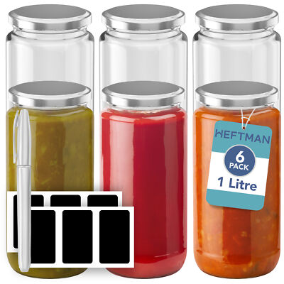 Heftman Glasgläser silberner Deckel rund luftdicht Aufbewahrung Marmeladenglas wiederverwendbar 6er-Pack