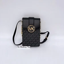 Michael Kors Carmen Small Logo Smartphone Crossbody Bag Black NWT Org $348