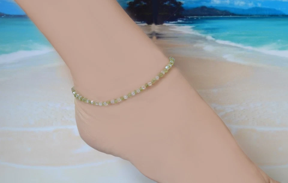 Hawaiian Peridot Gemstone & Italian .925 Sterling Silver Anklet 7 to 9 Inches - Image 3 of 4