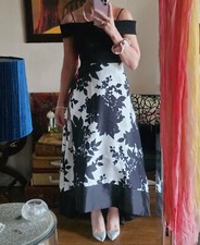 New $235 Morgan & CO. Juniors Black White Printed Prom Gown Dress 3/4 Formal 