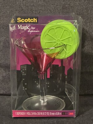 NEW Scotch Magic Tape Dispenser Holder Cosmo Pink Martini Cocktail Glass Lime