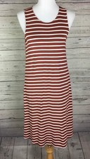 Old Navy Shift Dress Women’s Size M Brown White Striped Sleeveless Stretch Knit