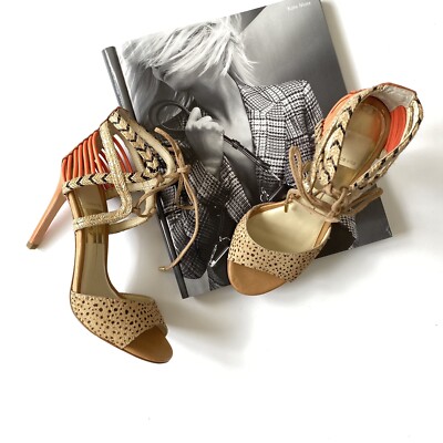 Dolce Vita Hexen Lace Up Sandals Calf Hair Leopard Print Stilettos