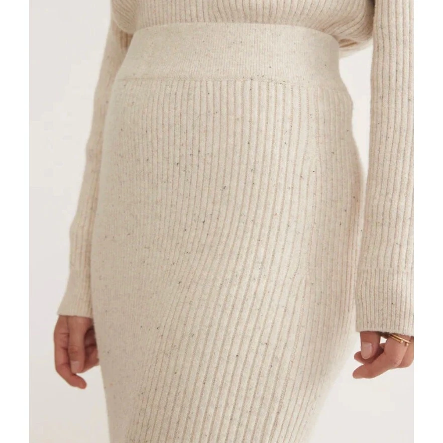 Marine Layer Isla Oatmeal Cream Ribbed Knit Sweater Midi Skirt NWT Large