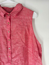 Tahari Womens 100% Linen Sleeveless Shirt Dress Sz 1X Resort Coastal Pink Flowy
