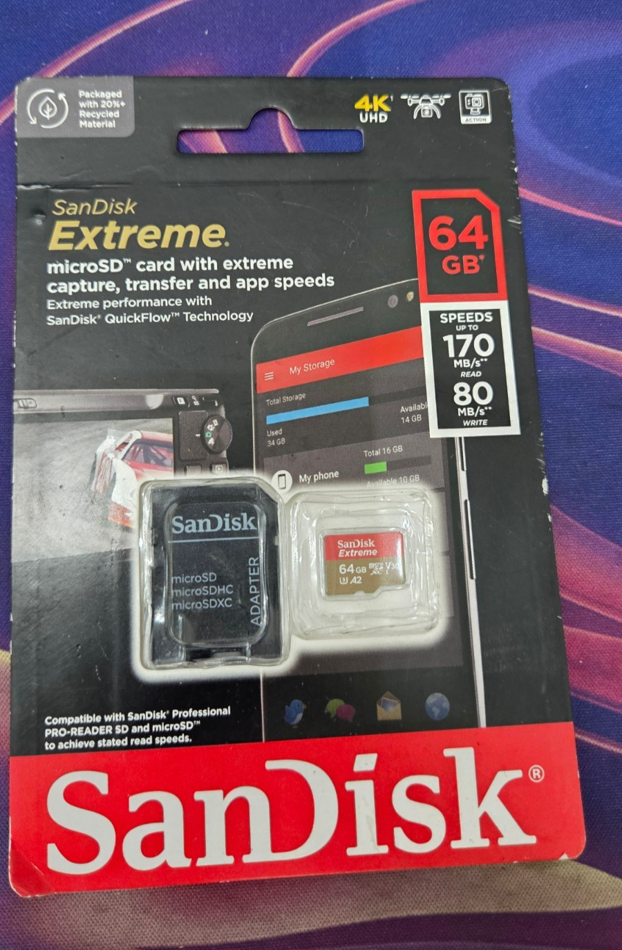 SanDisk 64GB Extreme microSDXC UHS-I Memory Card w/ Adapter
