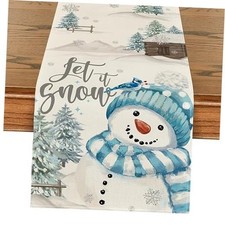 Snowman Xmas Table Runner Home Party Decor 13x72 13" x 72", Table Runner Blue