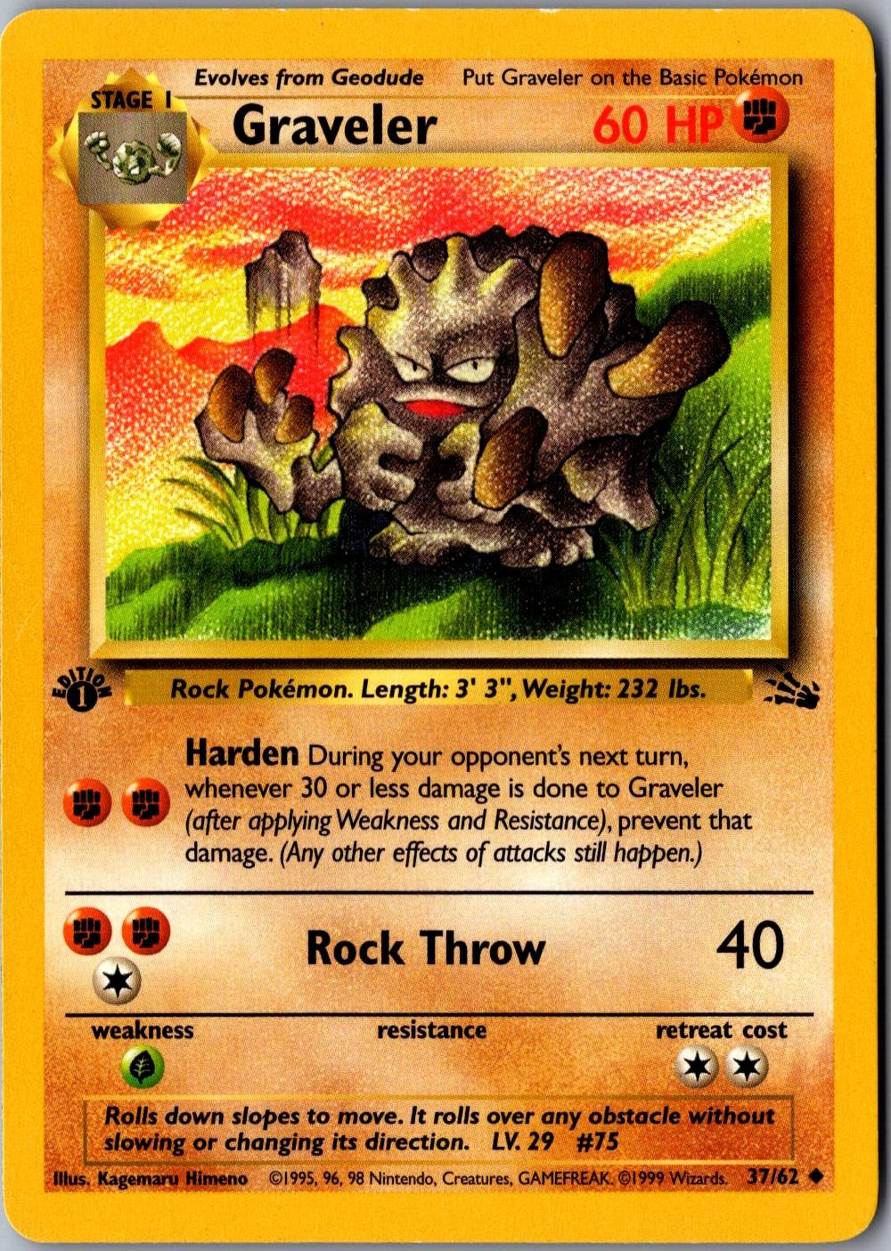 Graveler 37/62 Uncommon Fossil LP Pokemon Card