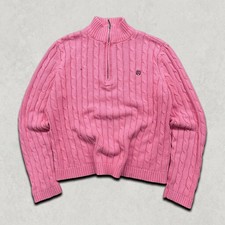 Chaps Jumper Womens XL 1/4 Quarter Zip Cable Knit Cotton Sweater, Pink