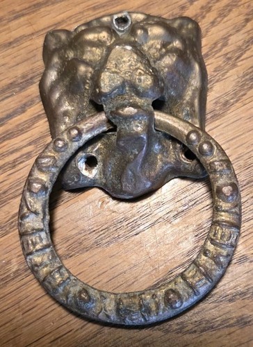 Vintage Brass Lion Head Door Knocker 3" Small Antique Cabinet Pull European