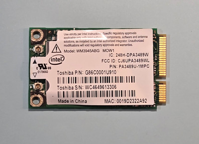 Intel PRO/Wireless 3945ABG Mini PCIe Card 802.11a/b/g Toshiba G86C0001U910
