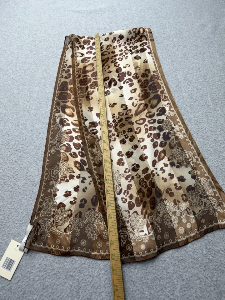 Adrienne Landau Studio Scarf Womens One Size Brown Leopard Silk Sheer Wrap Shawl - Image 3 of 4