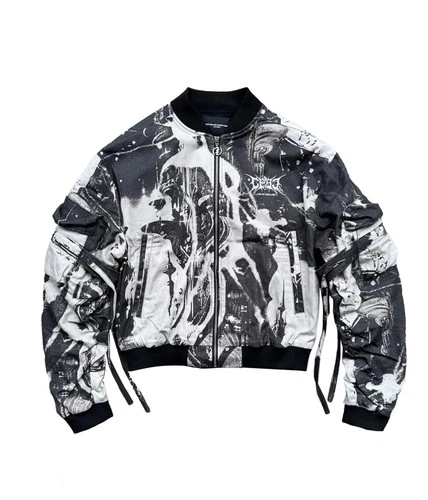 CEEC LA “RAVE PLANET” BOMBER JACKET IN BLACK AND WHITE In XL retail $495 - product listing photo