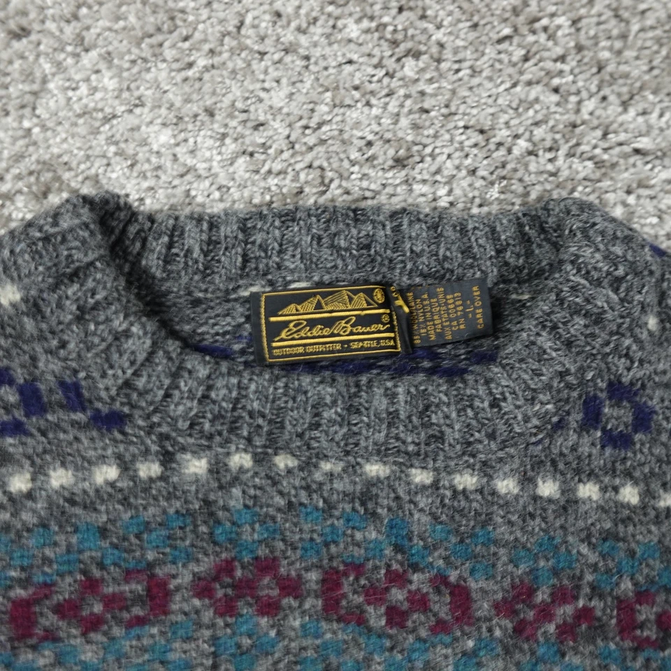 Suéter Eddie Bauer Para Hombres Grande Nórdico Isla Justa Tejido Lana Cuello Redondo Pullover Foto 3 de 4