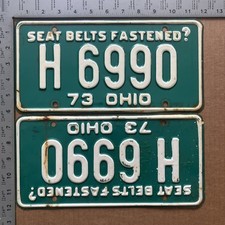1973 Ohio license plate pair H 6990 YOM DMV Ford Chevy Dodge 19784