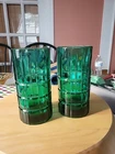 Set of 2 Vintage Anchor Hocking Tartan Plaid Emerald Green 16 Oz. Glass Tumblers
