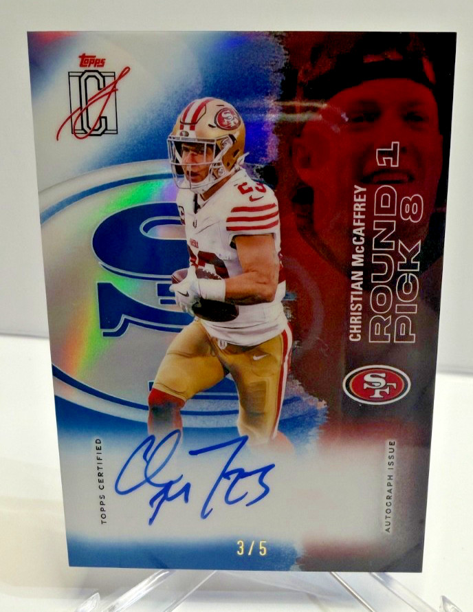 2025 Topps Signature-Veteran Class Christian McCaffrey 49ers Blue Auto #3/5
